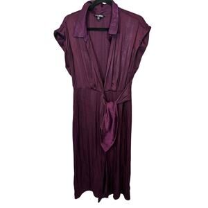 Steve Madden Desiree Faux Wrap Midi Dress Beet Red Collared Tie Waist M Office